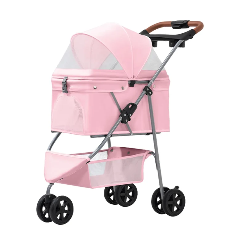 SilverRover Poussette pour Animaux – Chiens et Chats Petit/Moyen – 3 Roues, Pliage en un seul geste, Rose