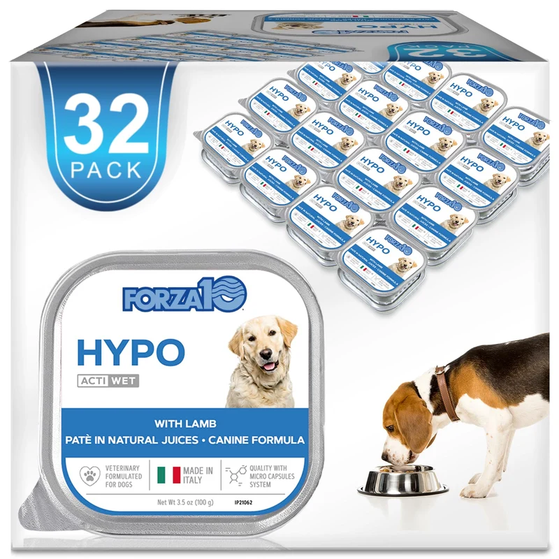 Forza10 – Alimentation humide pour chien à l’agneau, formule vétérinaire, sans OGM, fabriquée en Italie (3,5 oz, 32 boîtes)