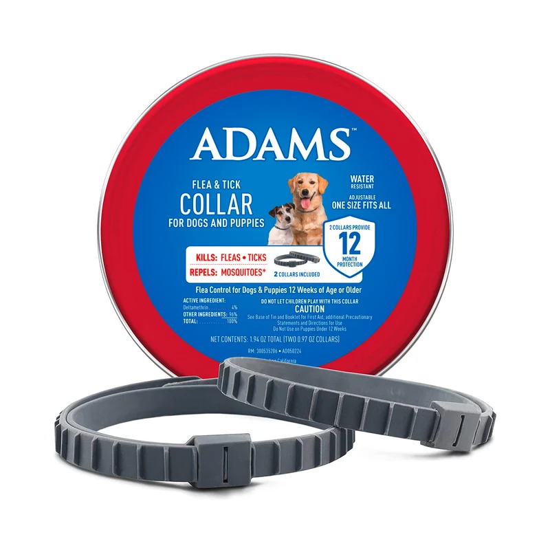 ADAMS Collier anti-puces et tiques pour chiens et chiots – 2 pièces, protection jusqu’à 12 mois