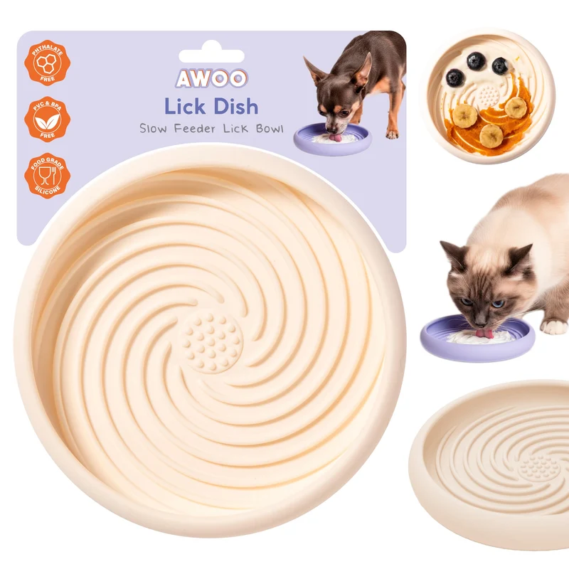 Awoo Plat à Lécher en Silicone – Pour Chiens et Chats, Ralentissement des Repas, Ventouses, Crème