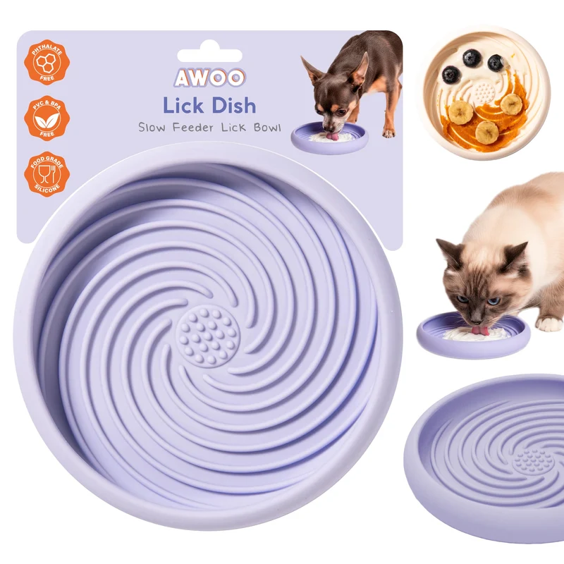 Awoo Tapis Lick et Bol Ralentisseur en Silicone – Chiens et Chats (Pervenche)