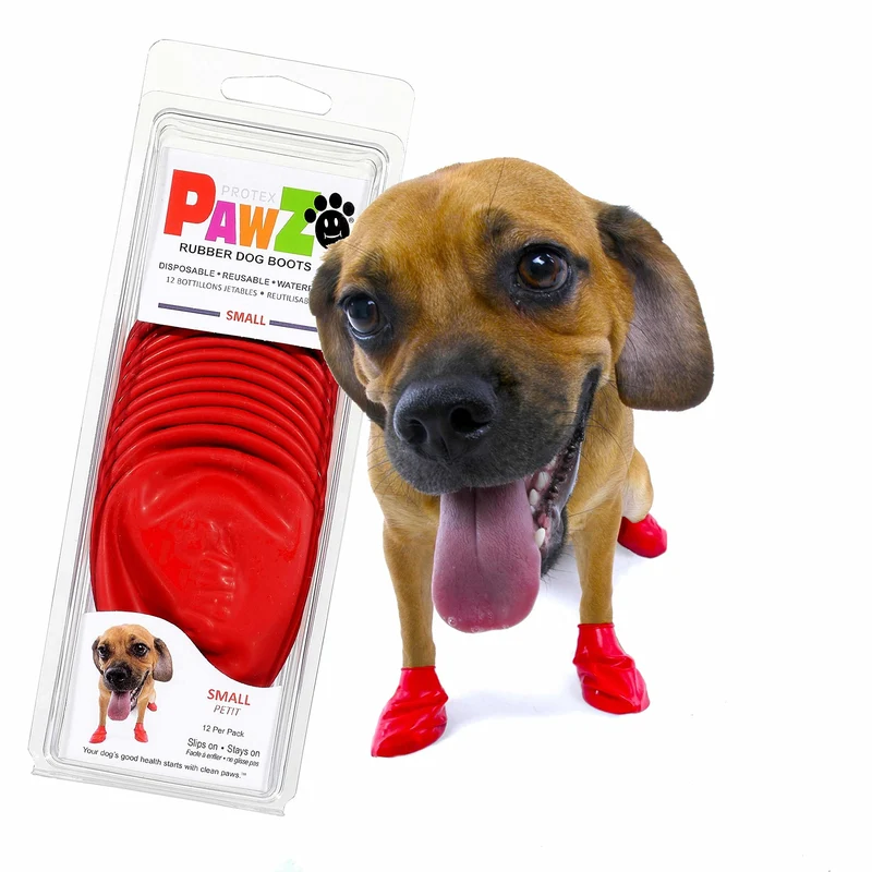 Protex PawZ Bottes pour Chiens Petites Pattes – Étanches Toute Saison, Traction Antidérapante – Rouge, Taille Petite 2-2,5 pouces – Lot 12