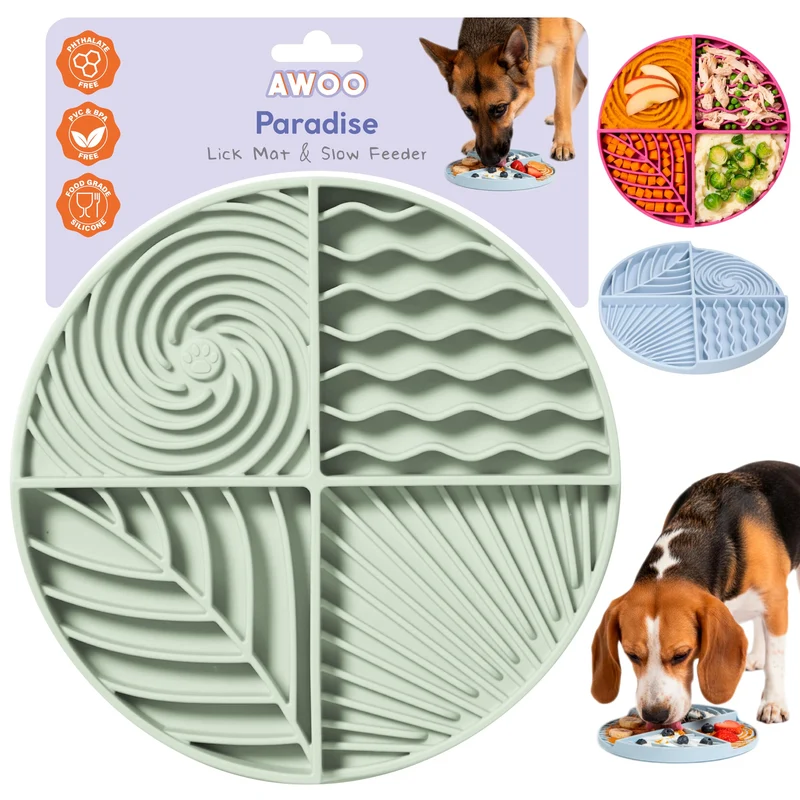 Awoo Paradis Tapis Lécheur et Ralentisseur en Silicone – Ventouses Anti-Dérapantes, Lavable au Lave-Vaisselle (Sage)