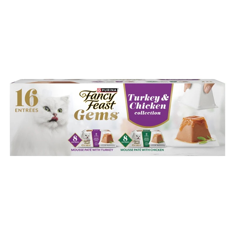 Fancy Feast Gems Pâté Mousse Dinde et Poulet – Nourriture humide pour chat – Lot de 16 portions de 113 g