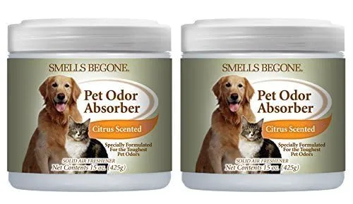 Smells Begone Gel 15 onces — Élimine les odeurs d’animaux et d’urine | Lot de 2 pots, agrumes
