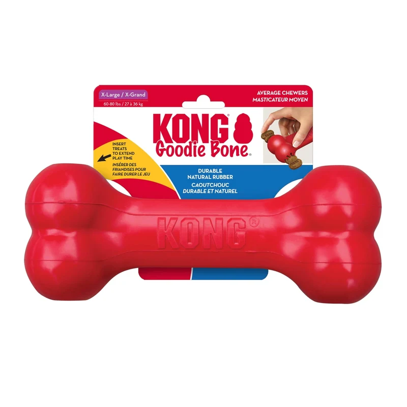 KONG Goodie Bone – Os en caoutchouc naturel rouge pour chiens extragrands | Dispenseur de friandises