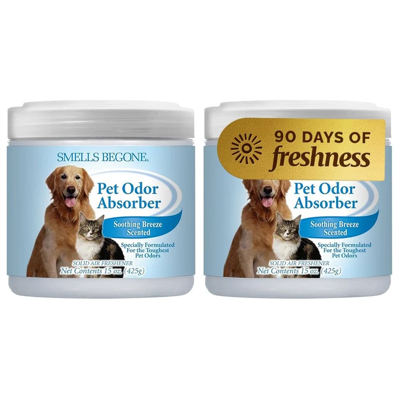 SMELLS BEGONE Gel Absorbeur d’Odeurs pour Animaux – 15oz, Lot de 2, Parfum Doux – Élimine les Odeurs dans la Maison