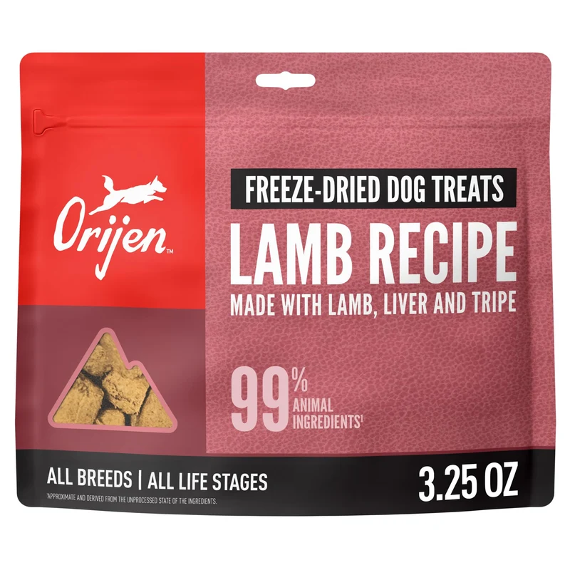 ORIJEN Friandises pour chien à l’agneau lyophilisé — Protéines élevées, sans céréales, sachet 92 g