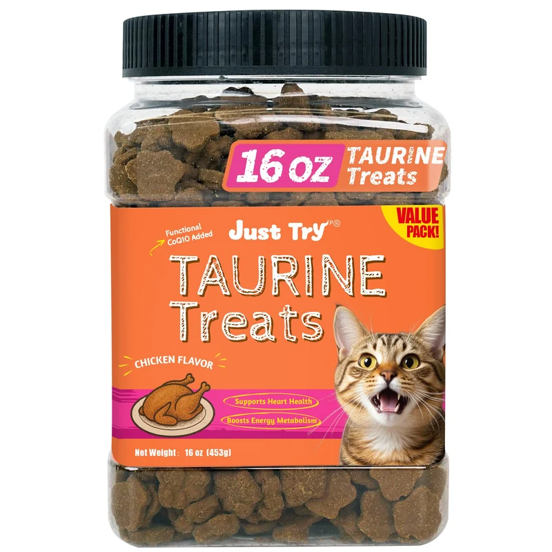 Just Try 16 oz Friandises Taurine avec CoQ10 pour Chats – Taurine et CoQ10 pour soutenir la santé cardiaque féline – Saveur poulet