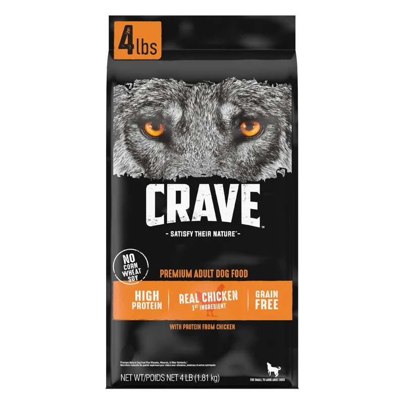 CRAVE Croquettes sans céréales pour chien adulte – Poulet, 4 lb, haute protéine