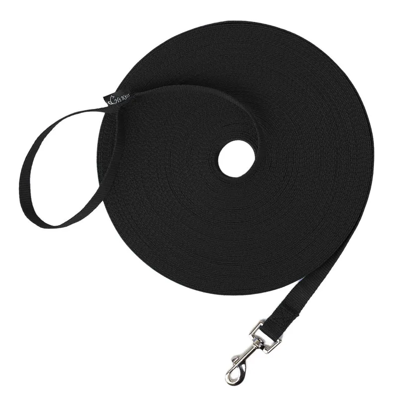 Hi Kiss Longe pour Chien – 15 à 100 pieds, entraînement au rappel et agilité, noir
