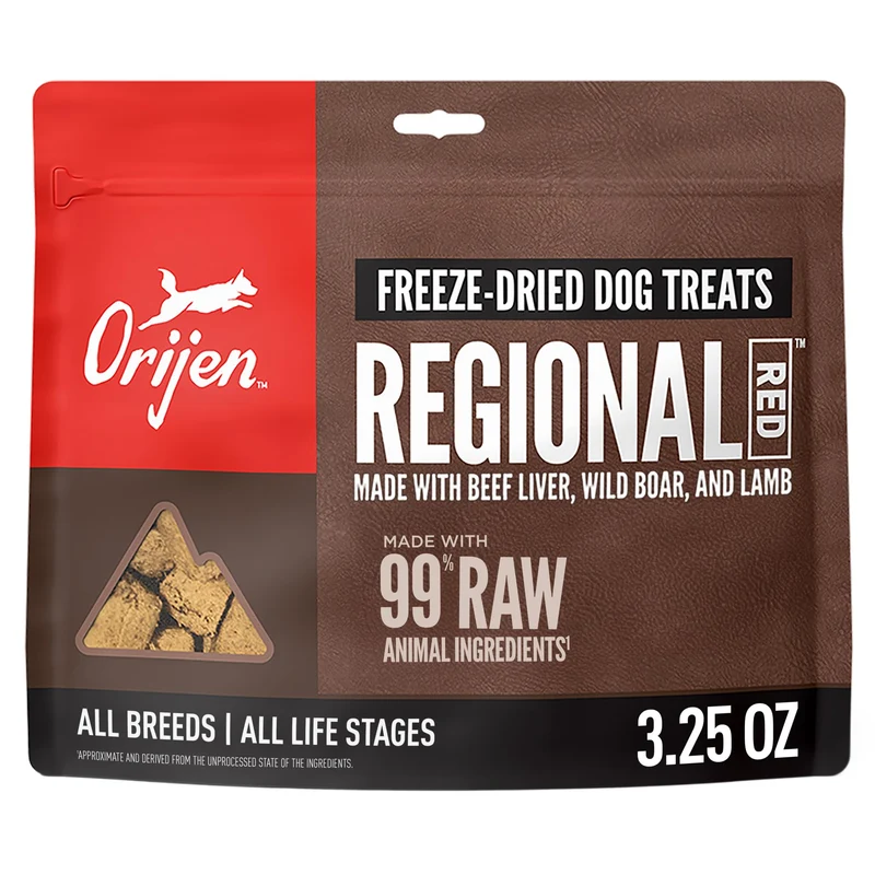ORIJEN Friandises pour Chien Sans Cereales Haute Proteine – Recette Régionale Rouge (3,25 oz)