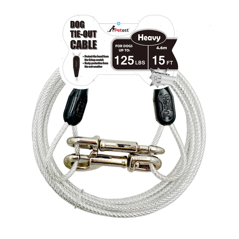 Petest Câble d’attache réfléchissant 15 ft pour chiens jusqu’à 125 lb