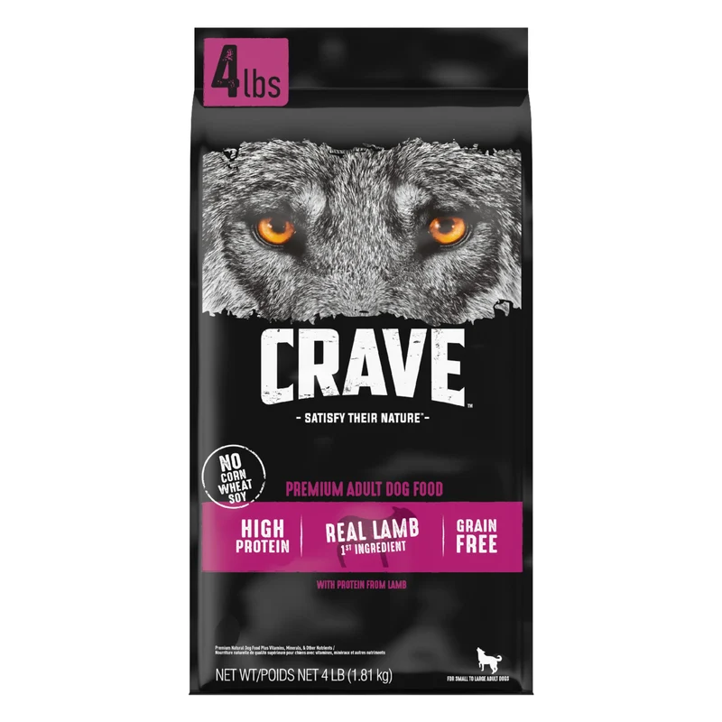 CRAVE Croquettes Sans Céréales pour Chiens Adultes — Protéines Élevées avec Agneau, Sac de 4 lb