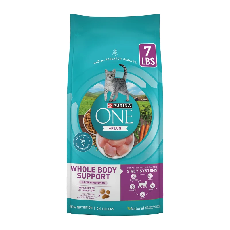 Purina ONE Plus Soutien Global du Corps au Poulet — Croquettes pour Chat, Sac de 7 lb