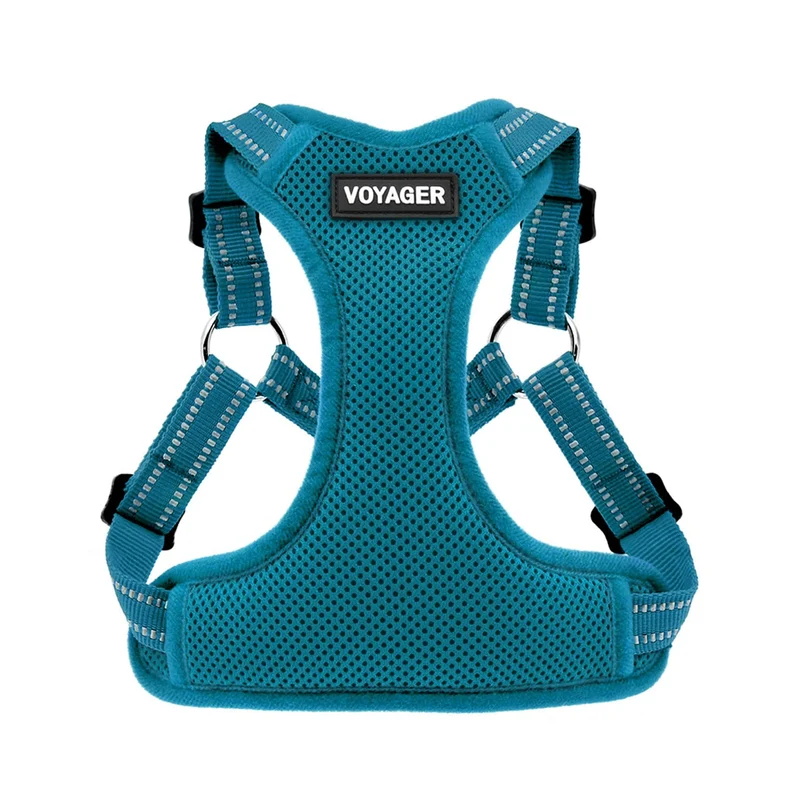 Best Pet Supplies Voyager – Harnais Ajustable en Maille Respirante Turquoise, Enfilage Par l’Avant, Réfléchissant 3M, Taille M