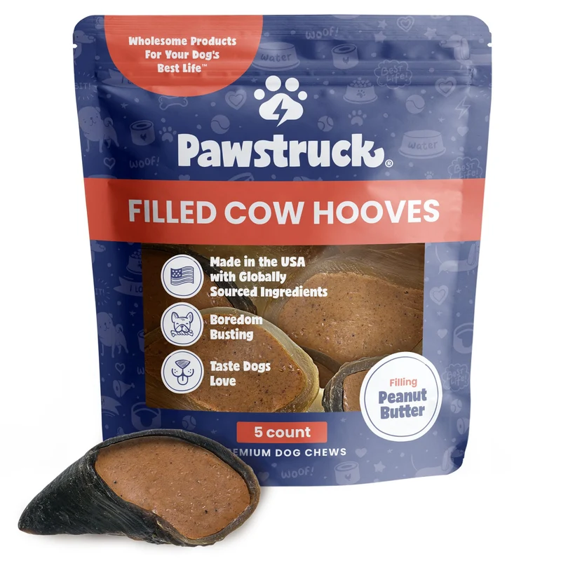 Pawstruck Sabots de Bœuf Farcis au Beurre de Cacahuète pour Chiens – Fabriqué aux États‑Unis – Lot de 5