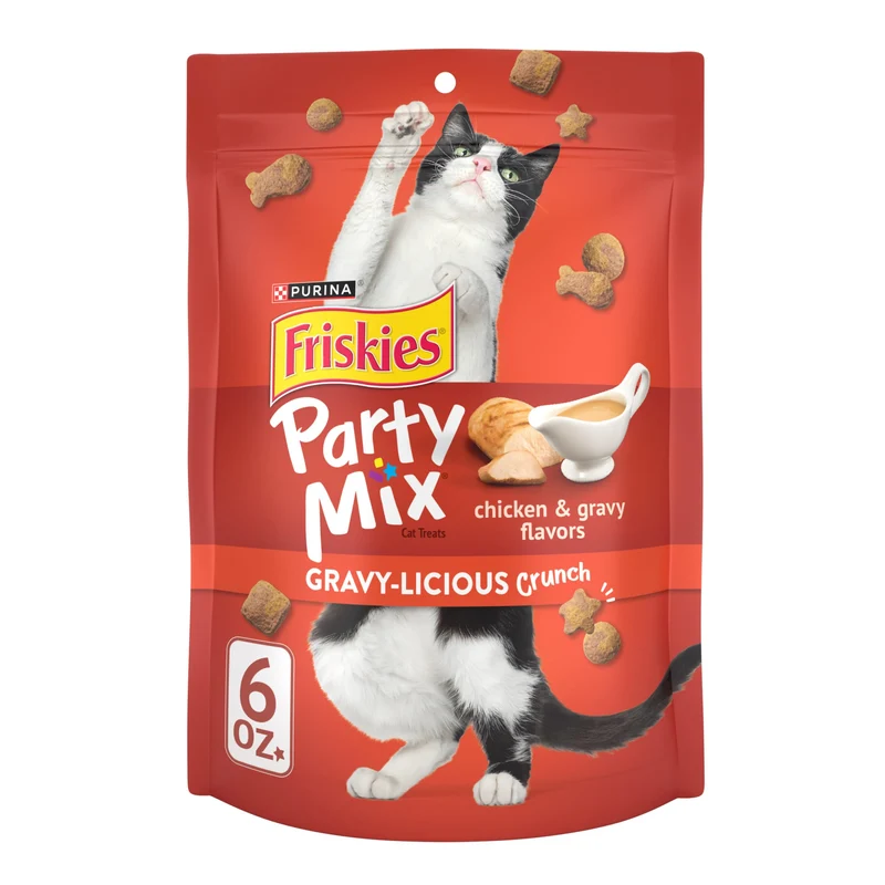 Purina Friskies Party Mix Gravy-licious croquant au poulet et sauce – Pack de 6 sachets de 6 oz
