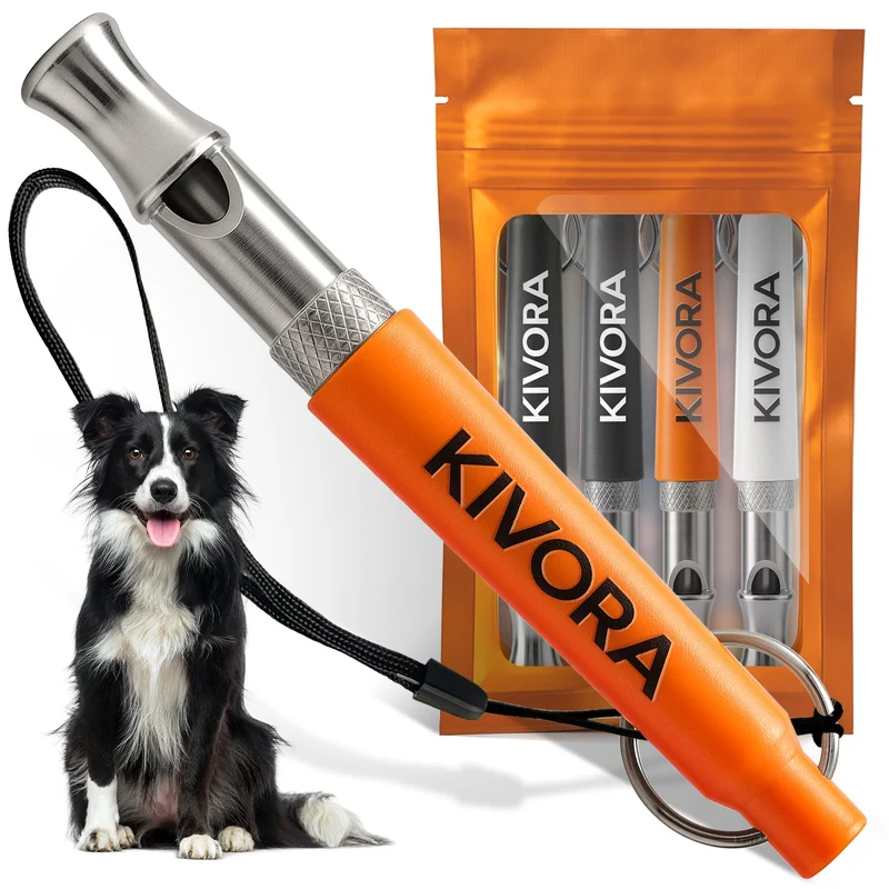 Lot de 4 sifflets de dressage KIVORA pour chien – réglables, acier inox 304, étanches