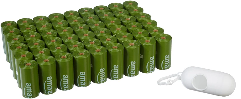 Amazon Basics Sacs anti-fuite pour crottes de chien avec Distributeur et Clip, Sans parfum, 13 x 9 po, 810 sacs (54 rouleaux)