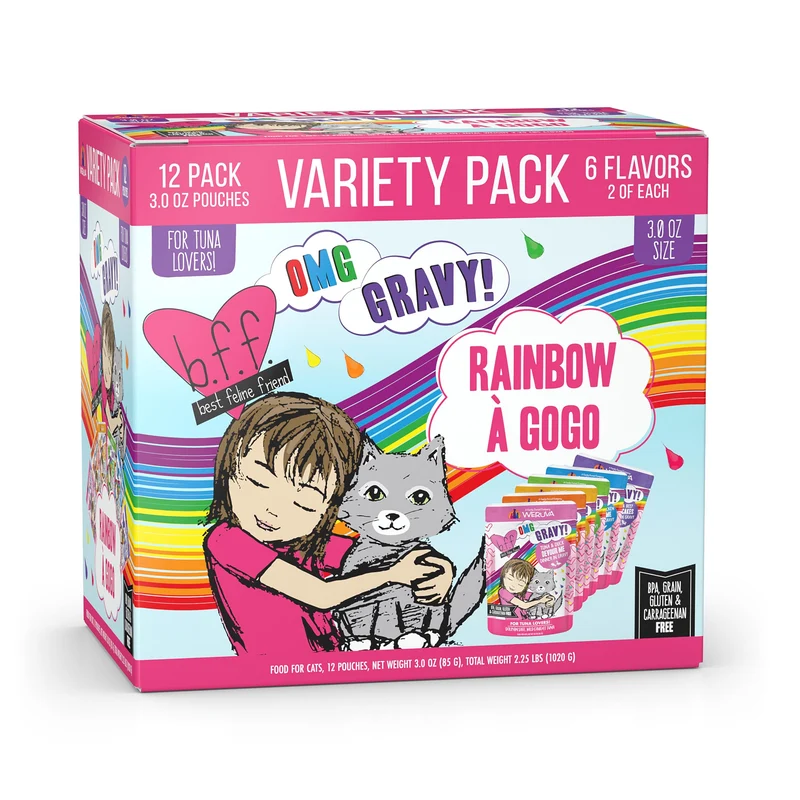 Weruva B.F.F. OMG – Lot Arc-en-Ciel À Gogo : Variété de 6 Saveurs en Pochettes 3 oz (12 pièces)