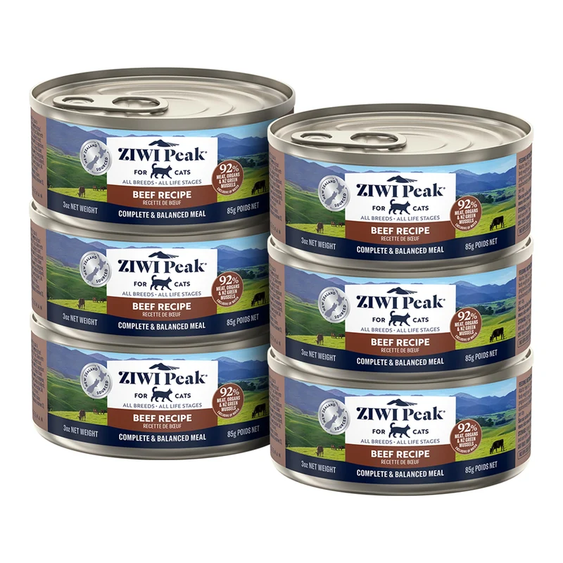ZIWI Peak Wet Cat Food – Boeuf, haute protéine, sans céréales, ingrédients limités, superaliments – Boîtes de 85 g (Lot de 6)