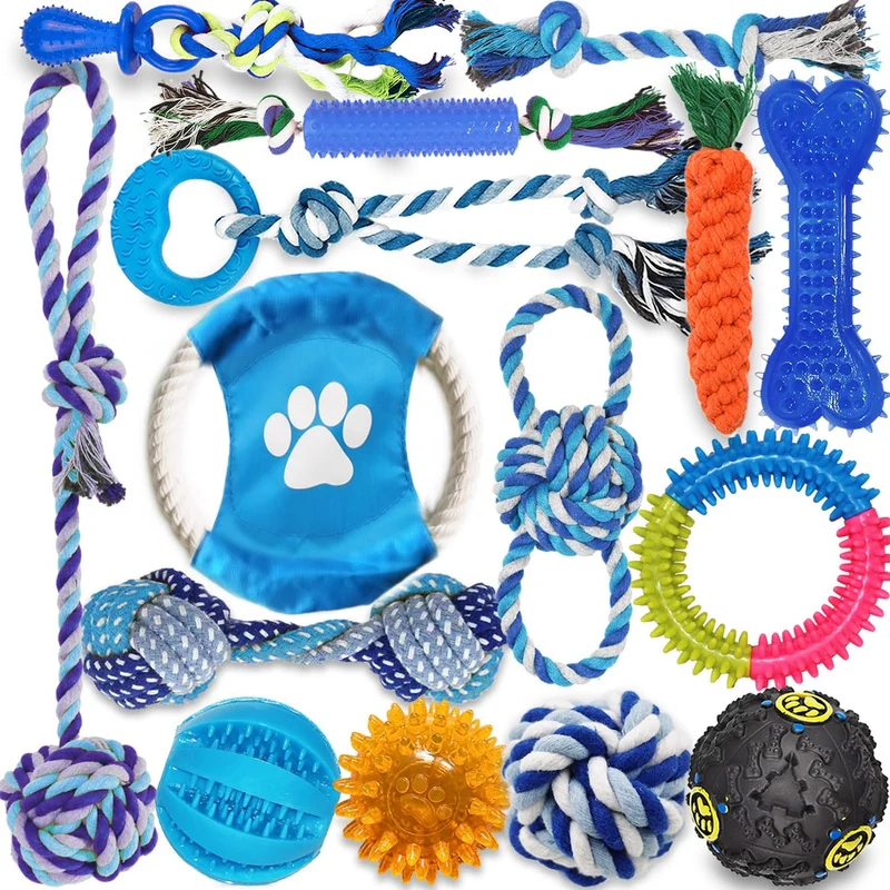 Mnubsrva Lot de 15 Jouets pour Chiens — Nettoyage Dentaire et Jeux Interactifs