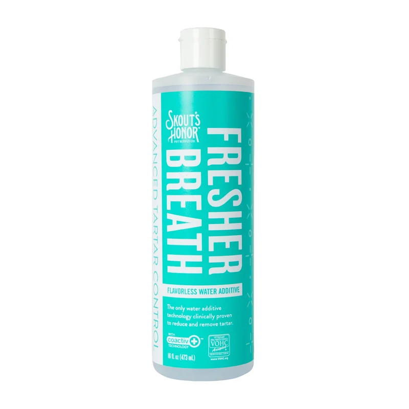 SKOUT'S HONOR Additif Eau Haleine Fraîche pour Animaux – VOHC accepté pour le contrôle du tartre, sans brossage, 16 onces