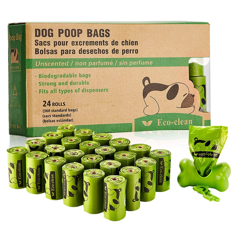 ECO-CLEAN Sacs Crottes Chien – 24 Rouleaux (360 Sacs) + Distributeur, Sans Parfum, Imperméables