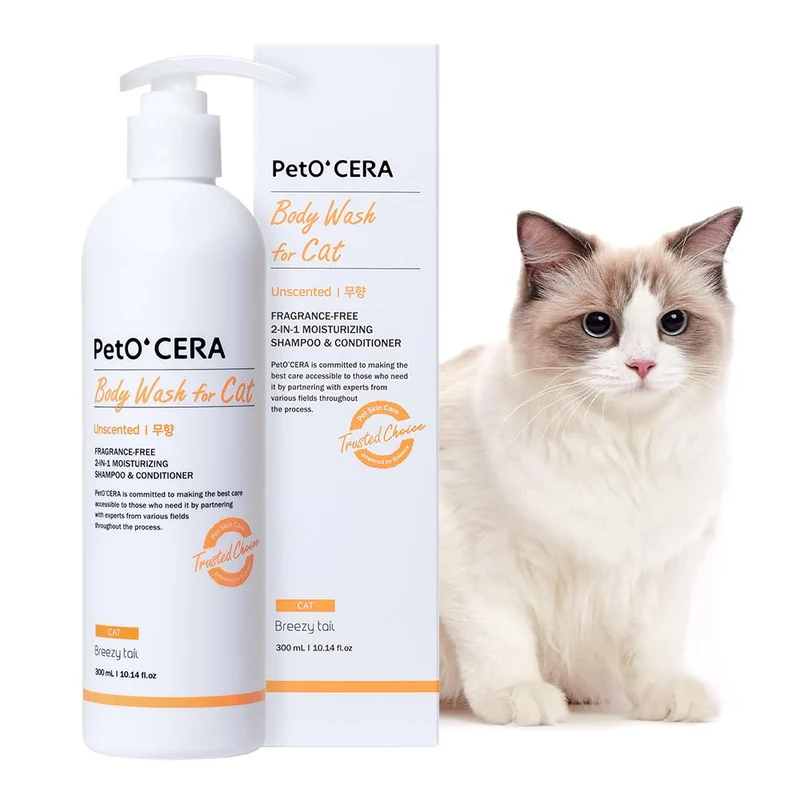 Breezytail PetO’Cera Tout-en-Un Shampoing et Après-shampooing Chat | Hypoallergénique et Sans Parfum | 300 ml | Approuvé par les vétérinaires