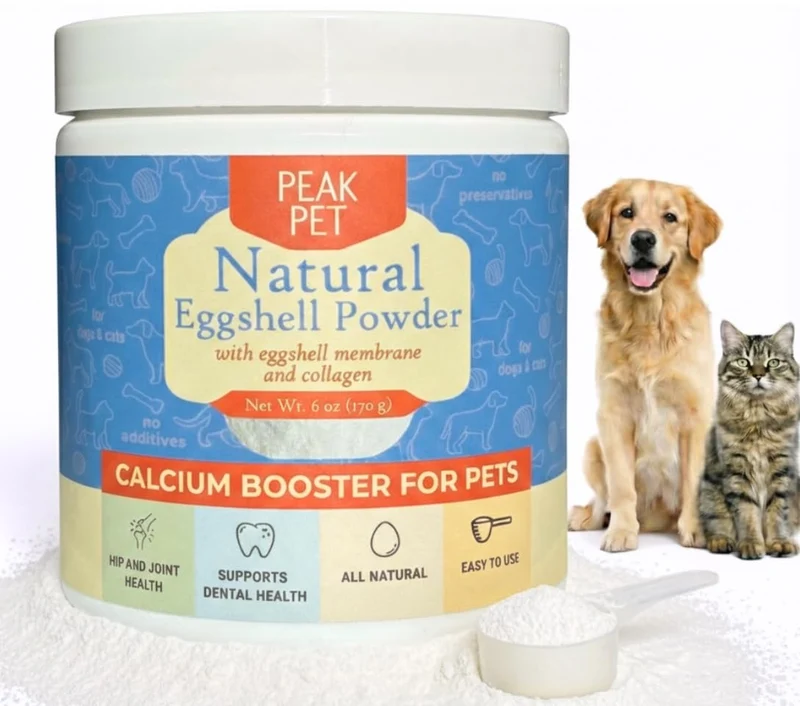 PEAK PET Poudre coquilles d’œuf — Calcium naturel pour chiens et chats, os solides et mobilité