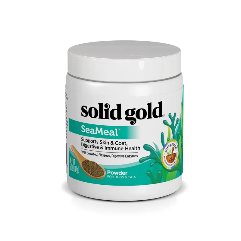 Solid Gold Poudre Multivitamine pour Chats et Chiens – SeaMeal à base d’algues, Oméga-3 et vitamines – Santé peau et pelage, digestion et immunité – Additif alimentaire – 140 g