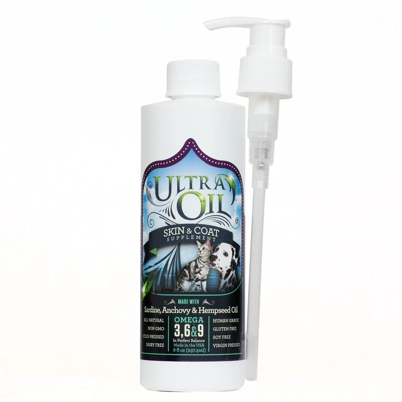 Ultra Oil Soin Peau et Pelage pour Chiens et Chats – Huile de Chanvre, Lin, Graines de Raisin et Poisson (236 ml)