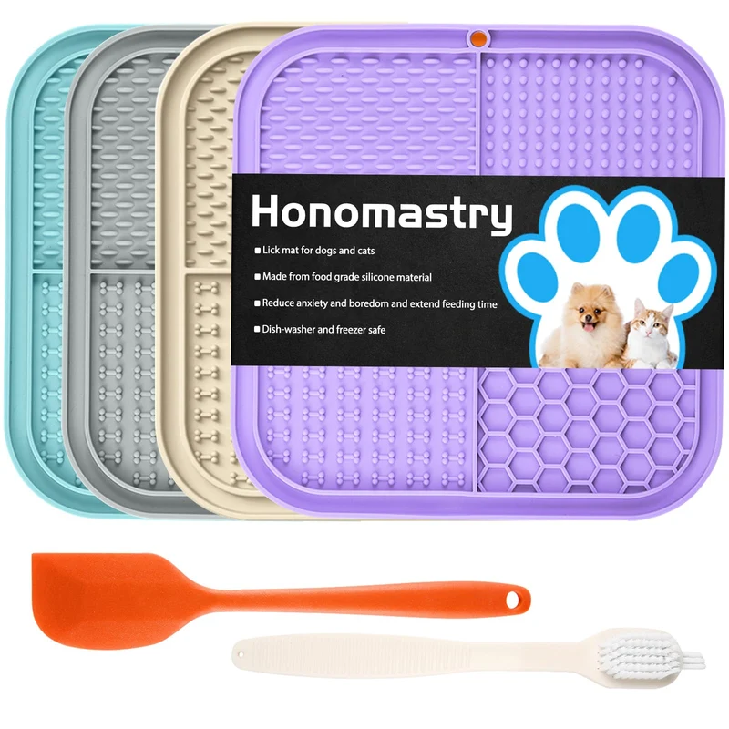 Honomastry Lick Mat chien – Tapis Lèche Antidérapant, 4 Pack (Cyan, Violet, Beige, Gris)