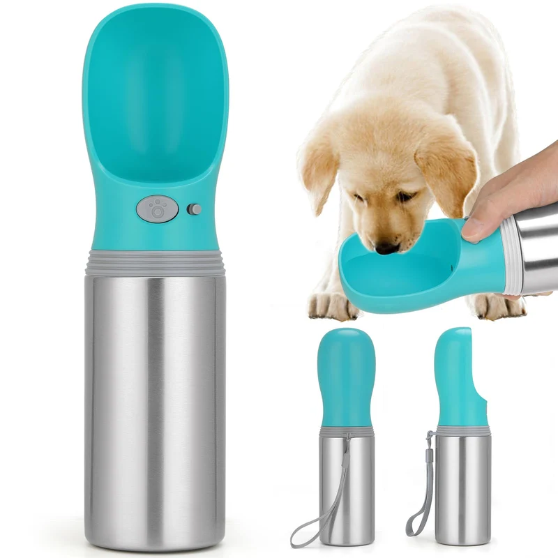 Anipaw Bouteille d'eau portable pour chien – 14 oz, anti-fuite, acier inoxydable