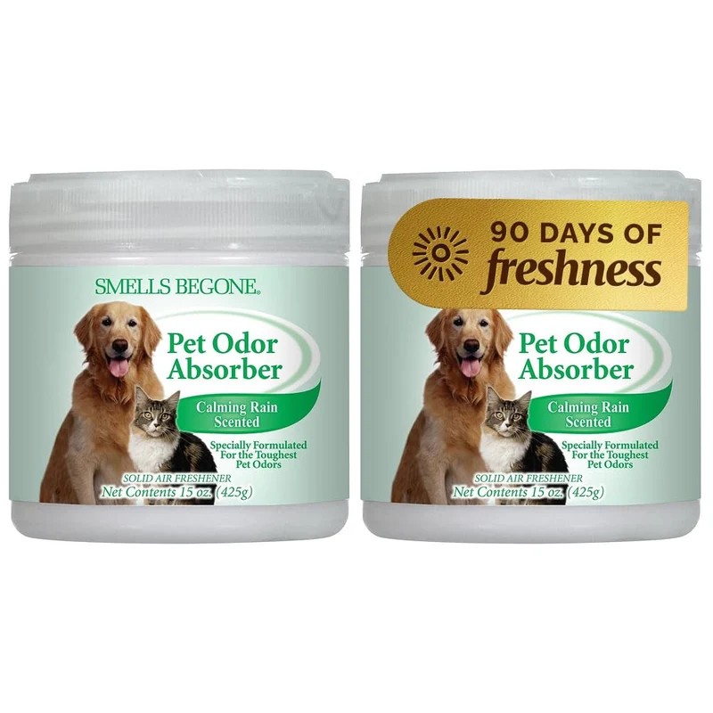 SMELLS BEGONE Gel 15oz – Élimine Odeurs d’Animaux & Urines | Lot de 2 – Parfum Calming Rain