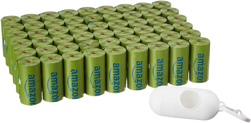 Amazon Basics Sacs-poubelle pour chien — Anti-fuite, Distributeur et Clip Laisse, Parfum talc, 13 x 9 po, 810 sacs (54 rouleaux)