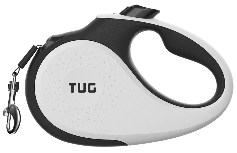 TUG Laisse Rétractable 360° Sans Enchevêtrement – 16 ft, Poignée Anti-Dérapante, Frein à Une Main — Taille Moyenne (Blanc)