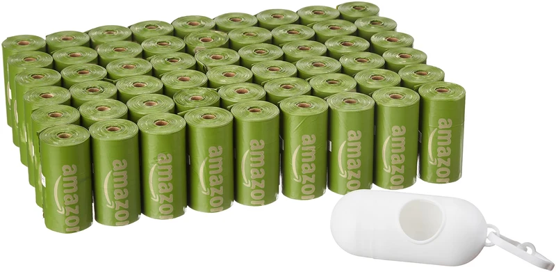 Amazon Basics Sacs déjections pour chien anti-fuite avec distributeur et clip pour laisse – Parfum Mangue Brésilienne, 13 x 9, 810 sacs (54 rouleaux de 15)