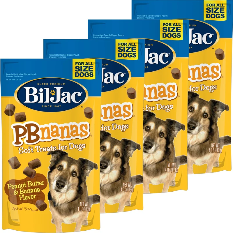 Bil-Jac PB-Nanas friandises molles pour chiens – Saveur Beurre de cacahuète et Banane, foie de poulet réel, 4 oz (lot de 4)