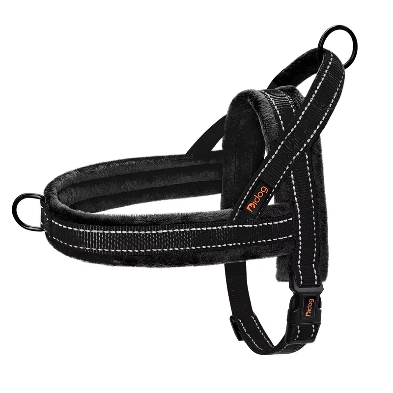 Didog Harnais pour Chien Sans Tirage Flanelle Douce | Ajustement Rapide, Réfléchissant, Taille L (66–81 cm) – Noir