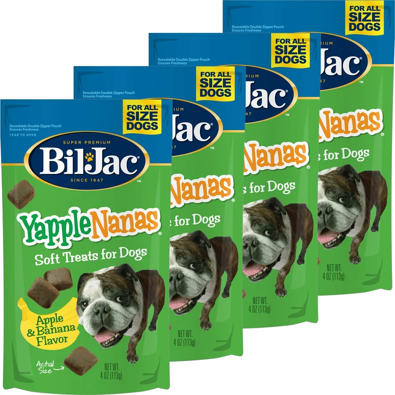 Bil-Jac Yapple-Nanas – Friandises Moelleuses pour Chiens, Saveur Pomme-Banane, Foie de Poulet Réel, Lot 4oz (4-pack)