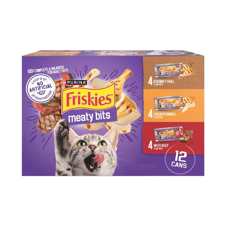 Purina Friskies Gravy – Variété humide pour chats, Morceaux savoureux en sauce (2×12 boîtes, 156 g chacune)
