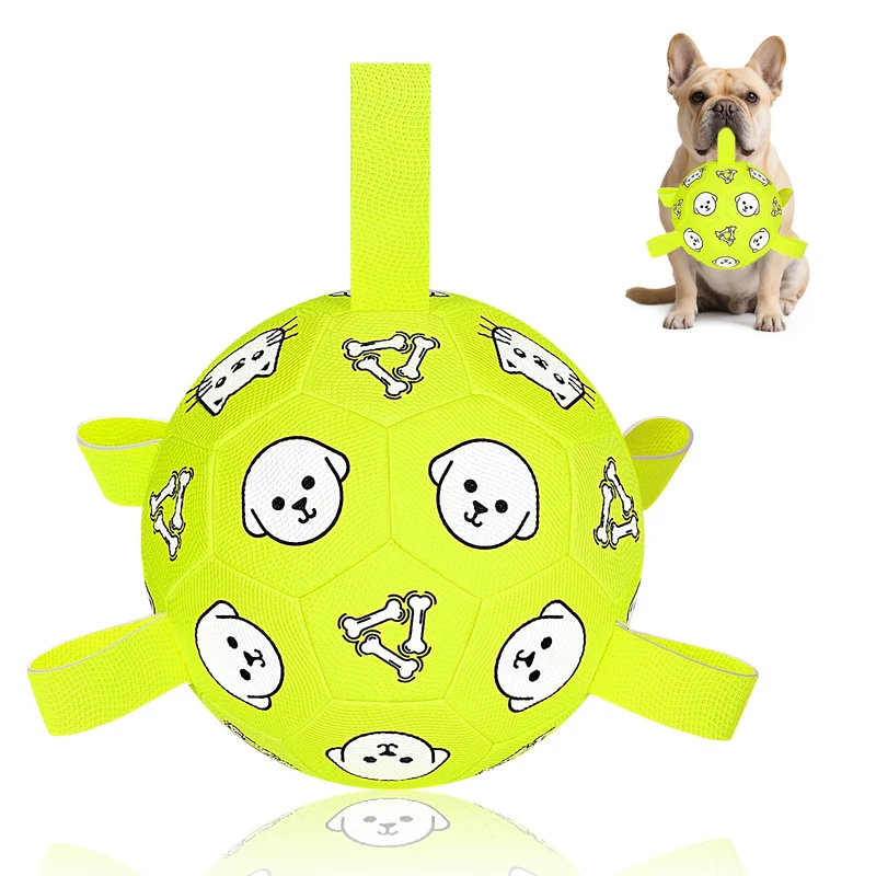 WYNTRIUM Balle de Football pour Chien – Durable avec Sangles et Pompe Incluse | Taille 6 pouces