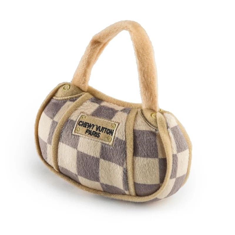 Haute Diggity Dog Sac Checker Chewy Vuiton – Jouet Chien Peluche Parodique, Sifflet Interactif, Lavable en Machine, Format Petit