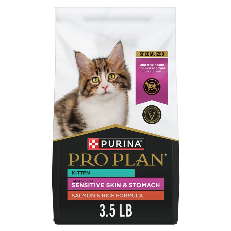 Purina Pro Plan Chaton Sensitive Skin et Stomach – Saumon et Riz, 3,5 lb (Pack de 1)