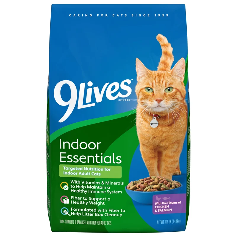 9Lives Indoor Essentials – Croquettes pour chat adulte au poulet et saumon, sac de 3,15 lb (pack de 4)