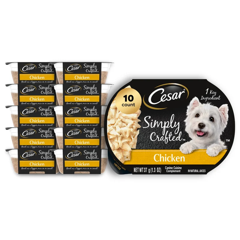 Cesar Simply Crafted Toppers Humides pour Chiens Adultes — Poulet, Pots 1,3 oz, Lot de 10