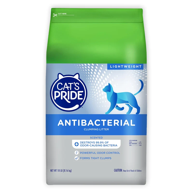 Cat's Pride — Nouvelle litière antibactérienne pour chats, agglomérante, légère, contrôle puissant des odeurs, 18 livres