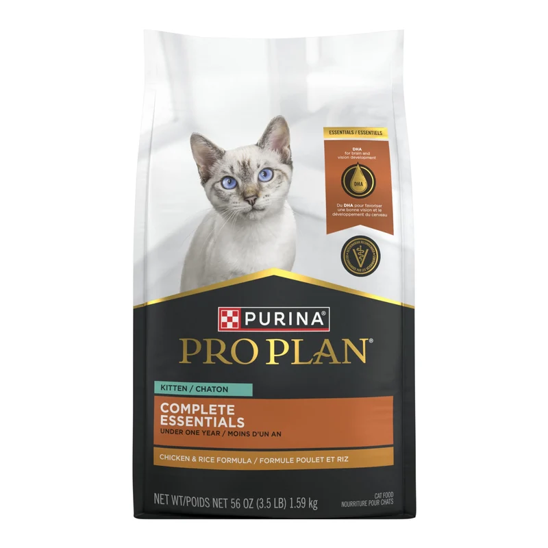 Purina Pro Plan Chaton – Croquettes Poulet et Riz, Formule Essentielle Complète – Sachet 1,6 kg (3,5 lb)